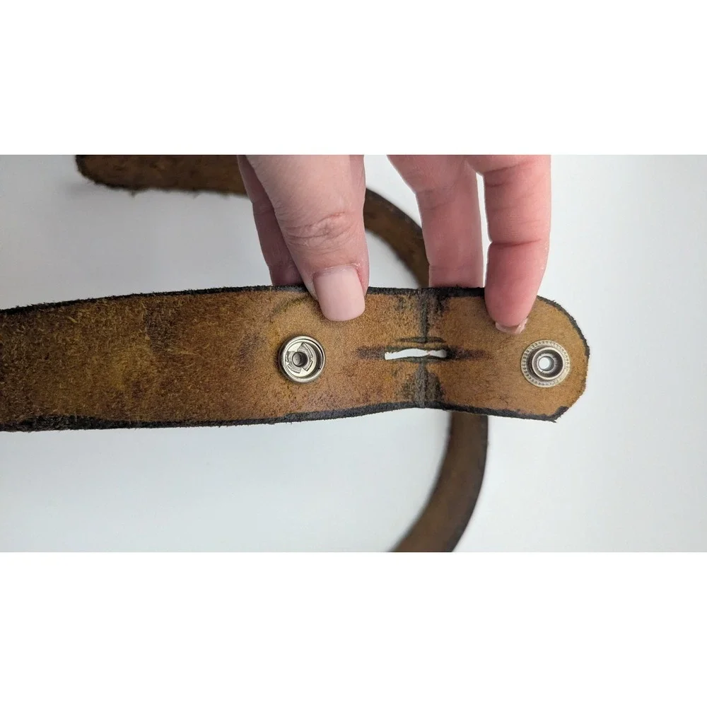 Vintage Hand Tooled 37-40 Leather California Mountain Scene Belt Dark Brown Snap